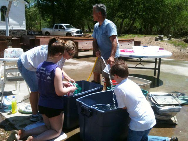 Setting up a wash station - the first of many for the week.