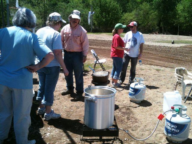 Our annual fish fry had been scheduled for Sunday, May 2.  Which means we had lots of fish on hand that needed to be eaten.  It provided an encouraging treat for all the volunteers who showed up on Tuesday to work.